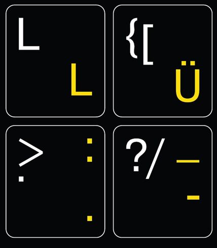 German-English Keyboard Stickers Non Transparent Black Background Yellow Letters for Any Laptop Computer PC Desktop Notebook (Black) in Saudi Arabia