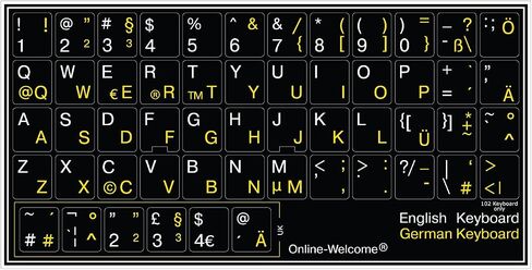 German-English Keyboard Stickers Non Transparent Black Background Yellow Letters for Any Laptop Computer PC Desktop Notebook (Black) in Saudi Arabia