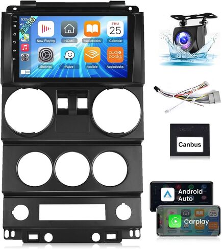 [2G+64G] راديو سيارة لسيارة Jeep Wrangler 2007 2008 2009 2010 (بابين) - شاشة لمس 9 بوصة ستيريو Android - تشغيل لاسلكي وAndroid Auto/EQ Sound / 1080P / SWC + كاميرا احتياطية AHD + Canbus وميكروفون in Saudi Arabia