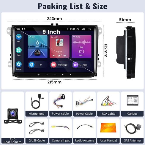 SIXWIN 2G+64G Android 13 ستيريو سيارة لسيارة VW Seat Passat Jetta Golf Polo Tiguan 9 بوصة شاشة تعمل باللمس VW راديو السيارة مع Carplay اللاسلكي Android Auto Bluetooth FM GPS Navigation WiFi HiFi Backup Camera in Saudi Arabia