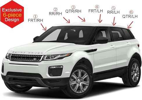 مجموعة أقنعة النافذة الواقية من المطر بشريط من AUTOCLOVER مكونة من 6 قطع لسيارة Land Rover Range Rover Evoque 2012 2013 2014 2015 2016 2017 2018 2019 / عاكسات النوافذ، ستائر تهوية خارج القناة (كروم) in Kuwait