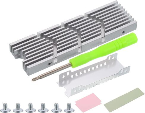 uxcell 1 Pack M.2 2280 NVME SSD Heatsink مع قاعدة بالوعة الحرارة، وسادات حرارية من السيليكون، مفك براغي، 73x22x6 مم، فضي in Saudi Arabia