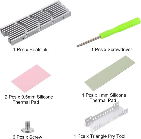 uxcell 1 Pack M.2 2280 NVME SSD Heatsink مع قاعدة بالوعة الحرارة، وسادات حرارية من السيليكون، مفك براغي، 73x22x6 مم، فضي in Saudi Arabia
