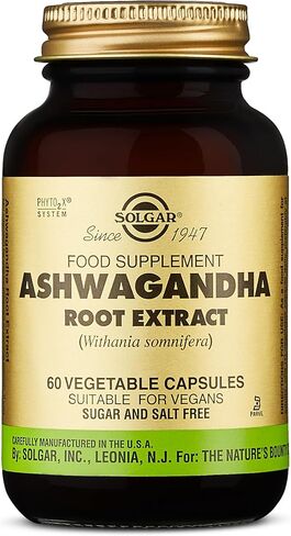 SOLGAR Ashwagandha Root Extract - 60 Vegetable Capsules - Standardized Full Potency (SFP) - Non-GMO, Vegan, Gluten & Dairy Free, Kosher - 60 Servings in Saudi Arabia