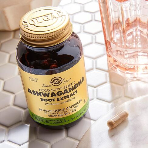 SOLGAR Ashwagandha Root Extract - 60 Vegetable Capsules - Standardized Full Potency (SFP) - Non-GMO, Vegan, Gluten & Dairy Free, Kosher - 60 Servings in Saudi Arabia