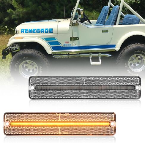 Amber Led Side Marker Lights Replacement for 1972-1986 J'eep CJ5 CJ7 Scrambler CJ8 Wagoneer J10 J20 Pickup Front Fender Side Markers Turn Signals OEM Sidemarker Lamps Kit Clear Lens in Saudi Arabia