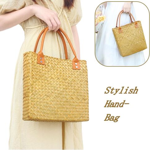 Straw Beach Bags for Women, Natural Straw Purse Top Handle Handbag No Lining Woven Tote Bag for Summer Vocation in Saudi Arabia