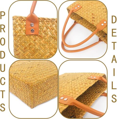 Straw Beach Bags for Women, Natural Straw Purse Top Handle Handbag No Lining Woven Tote Bag for Summer Vocation in Saudi Arabia