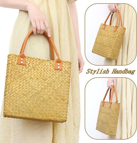 Straw Beach Bags for Women, Natural Straw Purse Top Handle Handbag No Lining Woven Tote Bag for Summer Vocation in Saudi Arabia
