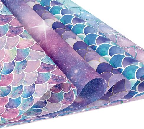 VIVIQUEN 24 حزمة من الورق على الوجهين بنمط حورية البحر، مقاس 30.48 سم باللون الأرجواني من ورق القصاصات المزخرف ورق الحرف اليدوية المطوي بشكل مسطح لبطاقة الخلفية DIY لصنع ديكور ألبوم القصاصات in Kuwait