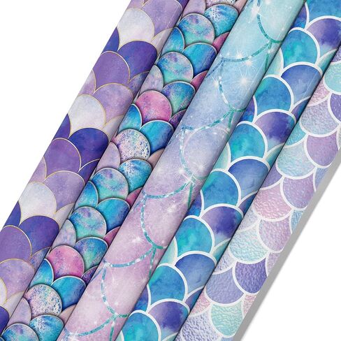 VIVIQUEN 24 حزمة من الورق على الوجهين بنمط حورية البحر، مقاس 30.48 سم باللون الأرجواني من ورق القصاصات المزخرف ورق الحرف اليدوية المطوي بشكل مسطح لبطاقة الخلفية DIY لصنع ديكور ألبوم القصاصات in Kuwait