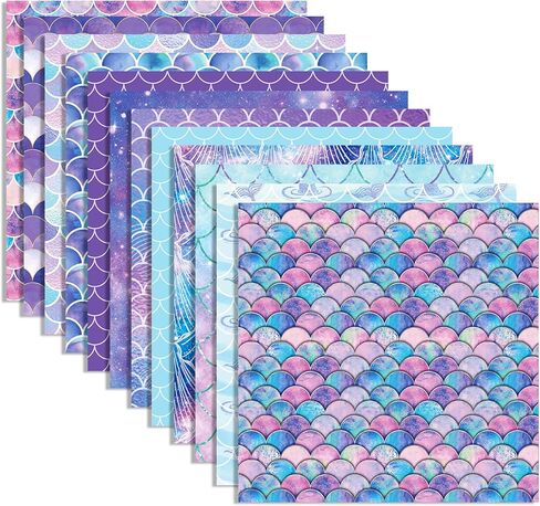 VIVIQUEN 24 حزمة من الورق على الوجهين بنمط حورية البحر، مقاس 30.48 سم باللون الأرجواني من ورق القصاصات المزخرف ورق الحرف اليدوية المطوي بشكل مسطح لبطاقة الخلفية DIY لصنع ديكور ألبوم القصاصات in Kuwait