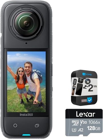 Insta360 CINSABMA X4 360 Camera 284752: Tiny 2.7K Action Camera, Hands-Free POV, Waterproof Bundle with 2 YR CPS Enhanced Protection Pack and Lexar Professional 128GB 1066x MicroSDXC Memory Card in Saudi Arabia