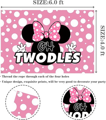 لافتة خلفية أوه تودل، ملصق عيد ميلاد سعيد الثاني، خلفية تصوير فوتوغرافي للفتيات الأميرة ميني ماوس زينة حفلات عيد الميلاد الثاني، دعامات كشك للصور مقاس 6 × 4 أقدام in Kuwait