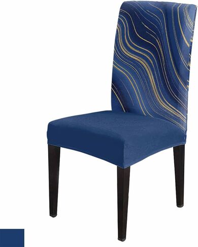 4 Pcs Dining Chair Covers Stretch Spandex Slipcovers Royal Blue Stripes Gold Inlay Removable Dining Room Seat Cover Cushion Protector for Home Hotel Banquet Decor Liquid Abstract Ripple Curve in Saudi Arabia