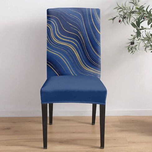 4 Pcs Dining Chair Covers Stretch Spandex Slipcovers Royal Blue Stripes Gold Inlay Removable Dining Room Seat Cover Cushion Protector for Home Hotel Banquet Decor Liquid Abstract Ripple Curve in Saudi Arabia