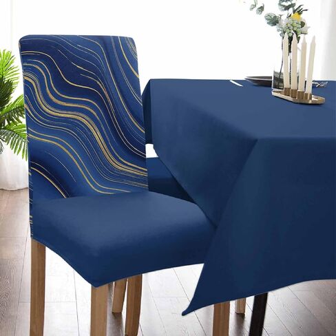 4 Pcs Dining Chair Covers Stretch Spandex Slipcovers Royal Blue Stripes Gold Inlay Removable Dining Room Seat Cover Cushion Protector for Home Hotel Banquet Decor Liquid Abstract Ripple Curve in Saudi Arabia