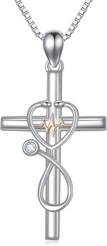 TOUPOP ممرضة قلادة الفضة الاسترليني السماعة الصليب قلادة نبضات القلب قلادة المرأة الطب قلادة مجوهرات ممرضة طبيب هدية التخرج للنساء in Kuwait