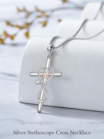 TOUPOP ممرضة قلادة الفضة الاسترليني السماعة الصليب قلادة نبضات القلب قلادة المرأة الطب قلادة مجوهرات ممرضة طبيب هدية التخرج للنساء in Kuwait