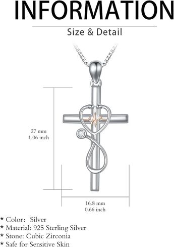 TOUPOP ممرضة قلادة الفضة الاسترليني السماعة الصليب قلادة نبضات القلب قلادة المرأة الطب قلادة مجوهرات ممرضة طبيب هدية التخرج للنساء in Kuwait