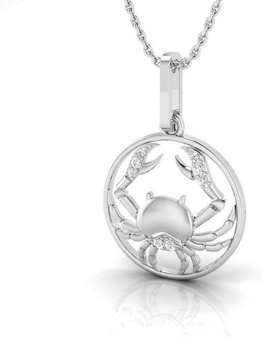 قلادة من الفضة الإسترليني عيار 925 مرصعة بالألماس على شكل دائرة زودياك للنساء | علامة الشمس السرطان | سلسلة 16 بوصة in Kuwait