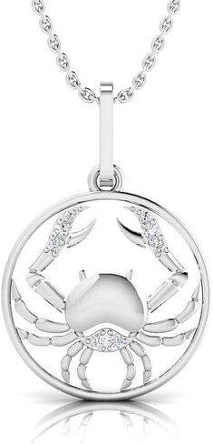 قلادة من الفضة الإسترليني عيار 925 مرصعة بالألماس على شكل دائرة زودياك للنساء | علامة الشمس السرطان | سلسلة 16 بوصة in Kuwait