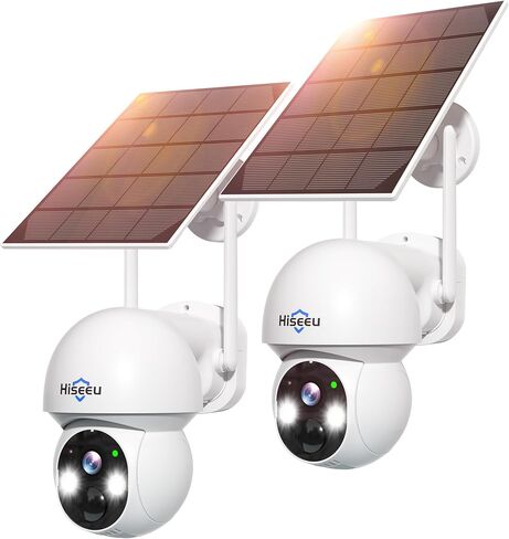 Hiseeu Solar Camera, 4MP 100% Wireless WiFi Camera Outdoor, Humanoid Detection, PTZ 360° View, Color Night Vision, IP66 Waterproof, 2-Way Audio, 2.4G WiFi, Compatible with NVR, No Monthly Fee, 2PCS in Saudi Arabia