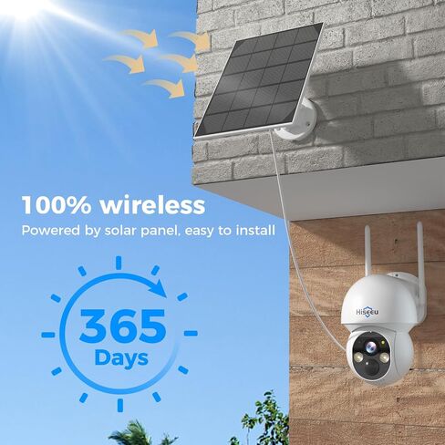 Hiseeu Solar Camera, 4MP 100% Wireless WiFi Camera Outdoor, Humanoid Detection, PTZ 360° View, Color Night Vision, IP66 Waterproof, 2-Way Audio, 2.4G WiFi, Compatible with NVR, No Monthly Fee, 2PCS in Saudi Arabia