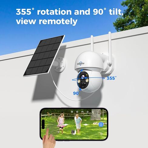 Hiseeu Solar Camera, 4MP 100% Wireless WiFi Camera Outdoor, Humanoid Detection, PTZ 360° View, Color Night Vision, IP66 Waterproof, 2-Way Audio, 2.4G WiFi, Compatible with NVR, No Monthly Fee, 2PCS in Saudi Arabia