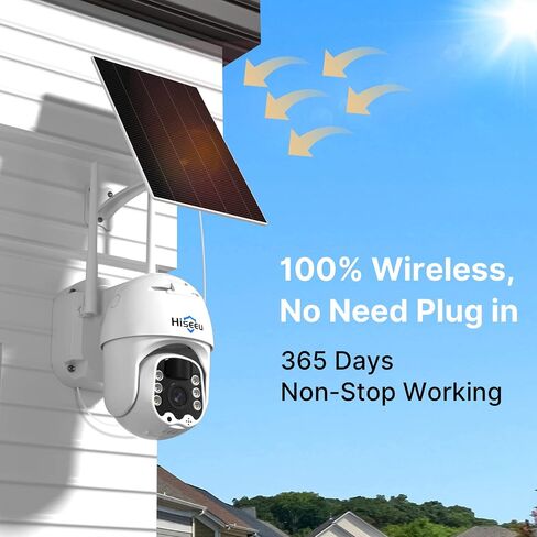 Hiseeu Solar Camera, 4MP 100% Wireless WiFi Camera Outdoor, Humanoid Detection, PTZ 360° View, Color Night Vision, IP66 Waterproof, 2-Way Audio, 2.4G WiFi, Compatible with NVR, No Monthly Fee, 2PCS in Saudi Arabia