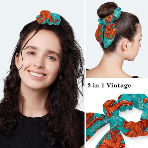 Adjustable Funny Cartoon Octopus Blue Leaves Scrub Cap, Working Hat Hair Cover with Ponytail Pouch, Soft Bouffant Surgical Nurse Cap in Saudi Arabia