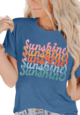 Womens Sunshine Summer Graphic T Shirts Funny Colorful Letter Print Tee Shirt Tropical Vintage Casual Tee Tops in Saudi Arabia