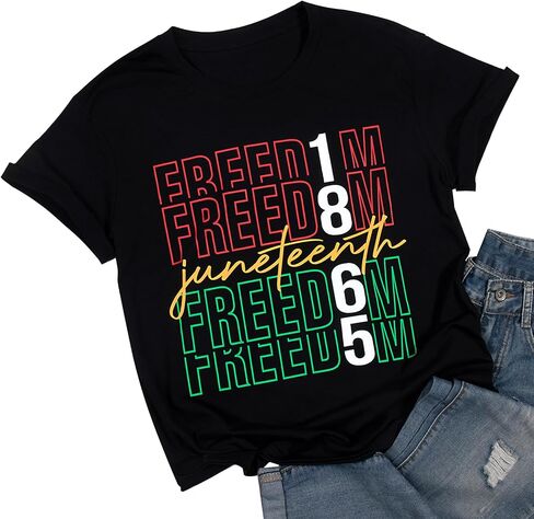 Juneteenth Shirts Black History Tshirts：Women Freedom Since 1865 Rainbow Graphic Tees Casual Short Sleeve Tops in Saudi Arabia
