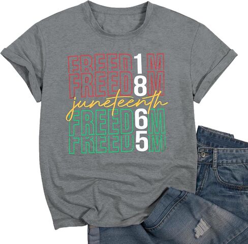 Juneteenth Shirts Black History Tshirts：Women Freedom Since 1865 Rainbow Graphic Tees Casual Short Sleeve Tops in Saudi Arabia