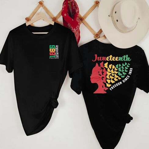 قمصان Juneteenth قمصان التاريخ الأسود: حرية المرأة منذ عام 1865 برسومات قوس قزح، قمصان كاجوال بأكمام قصيرة in Kuwait