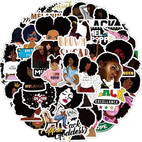 50 قطعة من ملصقات الميلانين بأنماط مغني البوب ​​الأسود ملصقات سحرية للفتاة السوداء ملصقات فينيل مقاومة للماء لزجاجات المياه والأمتعة والكمبيوتر المحمول وهاتف السيارة للمراهقين والبالغين in Kuwait