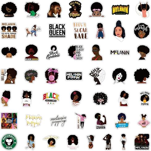 50 قطعة من ملصقات الميلانين بأنماط مغني البوب ​​الأسود ملصقات سحرية للفتاة السوداء ملصقات فينيل مقاومة للماء لزجاجات المياه والأمتعة والكمبيوتر المحمول وهاتف السيارة للمراهقين والبالغين in Kuwait