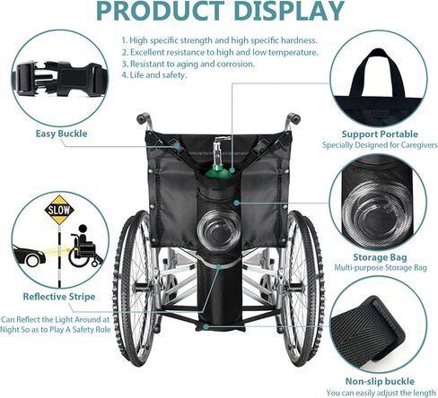 حامل خزان الأكسجين للكرسي المتحرك، حقيبة أسطوانة الأكسجين مع أبازيم، حقيبة كرسي متحرك خزان الأكسجين الطبي المحمولة للسفر، تناسب معظم أسطوانات الأكسجين (مزدوج) in Kuwait