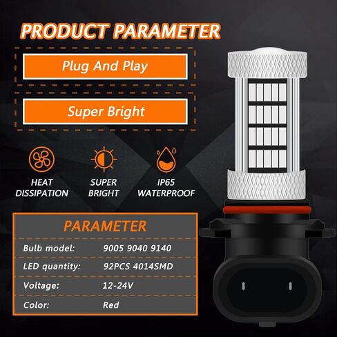 مصابيح LED عالية الطاقة 92smd باللون الأحمر 9005 9006 9145 9140 H10 ضوء ضباب فائق السطوع أو مصابيح القيادة النهارية (مصابيح DRL) بديلة للسيارات والشاحنات وسيارات الدفع الرباعي والشاحنات الصغيرة in Kuwait
