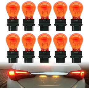 10 Pieces 3157 Light Bulb, Plastic Base, 3157 Automotive Brake Light Turn 3157 Miniature Bulb Mini Bulb Taillight Turn Signal Light, Replacement for Cars,Trucks,SUVs(Amber)