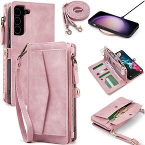 for Samsung Galaxy S23 Plus/ S23+ Wallet Case for Women, [Wireless Charging] [RFID Blocking] [12 Card Holder], Leather Detachable Magnetic Strap Phone Case for Galaxy S23 Plus/ S23+ 5G, Black