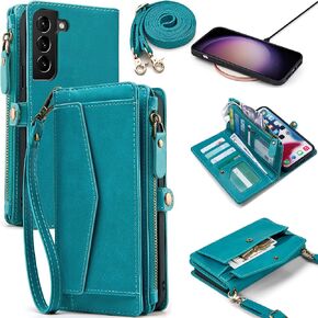 for Samsung Galaxy S23 Plus/ S23+ Wallet Case for Women, [Wireless Charging] [RFID Blocking] [12 Card Holder], Leather Detachable Magnetic Strap Phone Case for Galaxy S23 Plus/ S23+ 5G, Black
