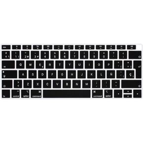 HRH Spanish Language Silicone Keyboard Cover Skin for MacBook Newest Air 13 Inch 2018 Release A1932 with Retina Display and Touch ID,European Layout-Black
