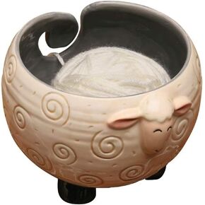 Sheep Ceramic Yarn Bowl Large Knitting Bowl, 6.7 x 4.7 Inches, Handmade Yarn Holder for Crocheting, Ball of Yarn for Tangle-Free, Holder for Crochet, Portable Decorative Knitting Bowl