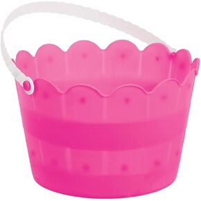Bright Pink Scalloped Bucket - 6" x 8" (Pack of 1) - Plastic Multipurpose Storage Container