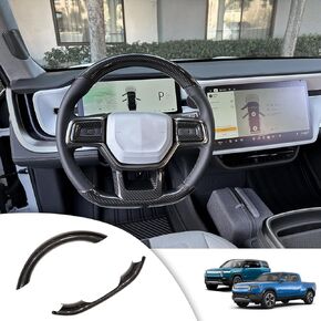 أغطية عجلة القيادة من ألياف الكربون الحقيقية لملحقات Rivian R1S R1T، تعديل داخلي لملحقات السيارة لـ Rivian R1S R1T 2024-2022، 3 قطع