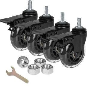 8T8 3 Inch Rubber Caster Wheels Heavy Duty with 3/8"-16 x 1" Threaded Stem Casters Set of 4 (Screw Diameter 3/8", Length 1"), Quiet and Smooth Rolling Castors for Furniture Hardwood Floors