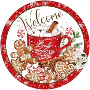 Round Vintage Tin Sign Gingerbread Baby It's Cold Outside Christmas Wreath Sign, Christmas Sign, Gingerbread Sign, Gingerbread Decoration, Sweet Magnolia Porch Hanging Decoration Home Decor 6x6inch