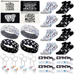 40 Pcs Dental Hygienist Gifts Set Dental Assistant Gift Dentist Appreciation Gifts Include Cosmetic Bags Socks Keychains Headbands Hair Ties Women Patients Dental Assistant Week Accessories