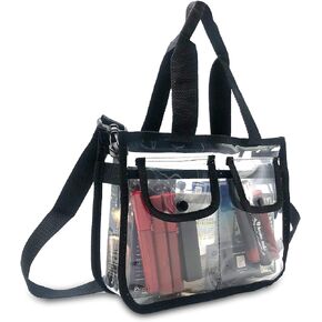 Enkrio Clear Cosmetics Bag Transparent Travel Makeup Bag with 4 External Pockets and Shoulder Strap Zippered Toiletry Carry Pouch Beach Bag